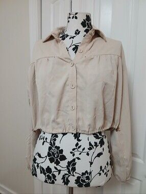 HYFVE Beige Cropped Button-Up Blouse